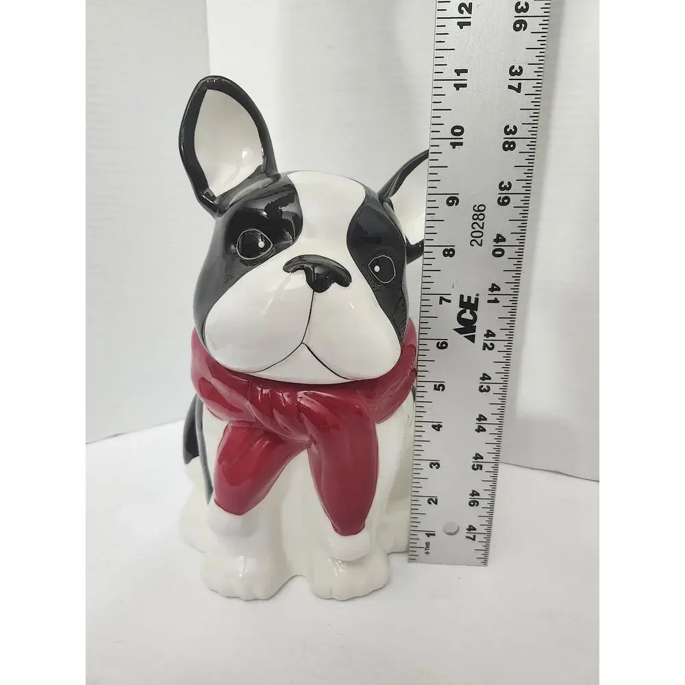 Celebrate It French Bulldog Boston Terrier Cookie Jar Red Scarf Ceramic